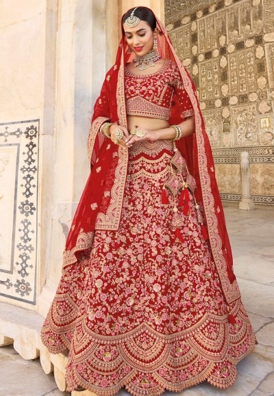 Banarasi silk bridal lehenga choli in Maroon colour 113