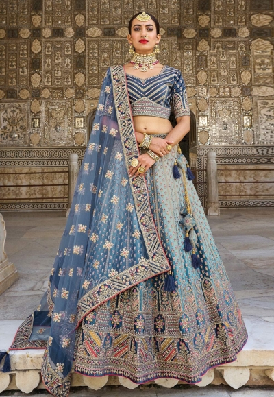 Banarasi silk circular lehenga choli in Sky blue colour 115