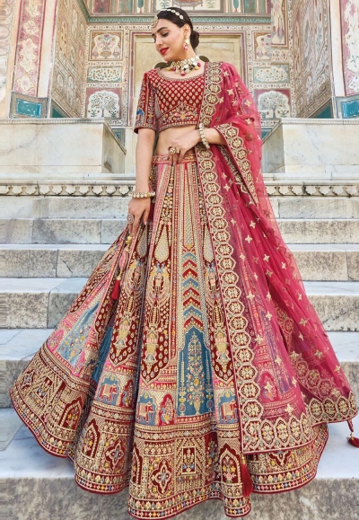 Banarasi silk bridal lehenga choli in Maroon colour 116