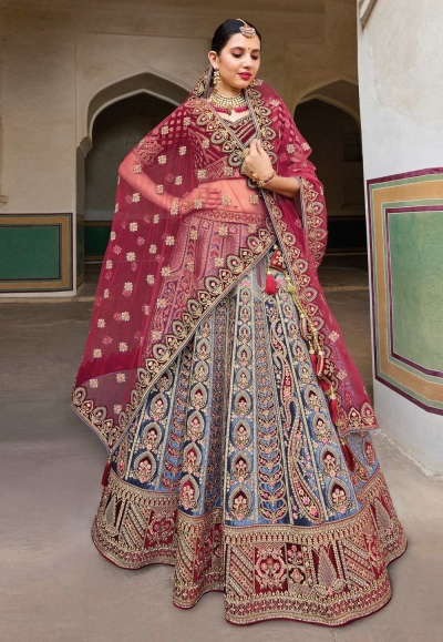 Banarasi silk circular lehenga choli in Blue colour 121