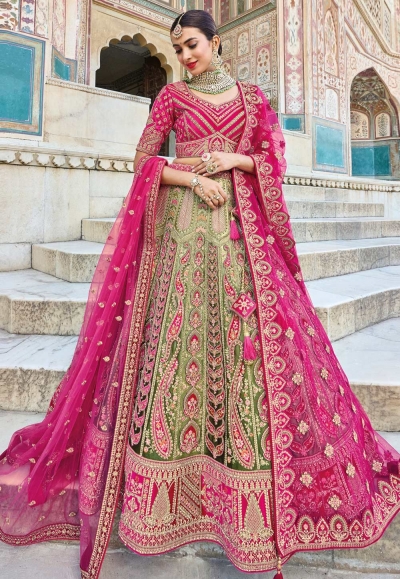 Banarasi silk circular lehenga choli in Light green colour 122