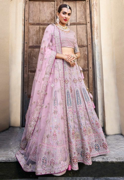 Banarasi silk circular lehenga choli in Light pink colour 126