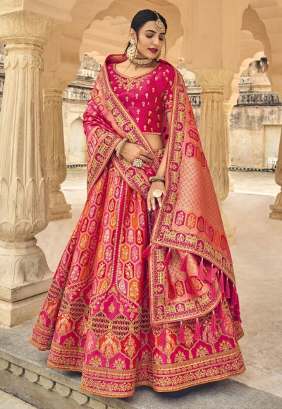 Banarasi silk circular lehenga choli in Magenta colour 5404