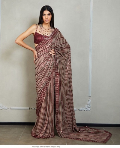 Bollywood Manish Malhotra inspired dusty beige maroon sequins saree