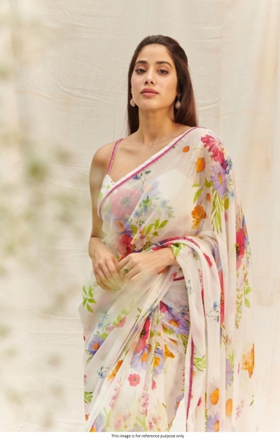 Bollywood Janhvi kapoor inspired floral white georgette saree