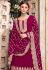 Magenta faux georgette embroidered palazzo suit 201C