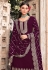 Wine faux georgette embroidered palazzo suit 201E