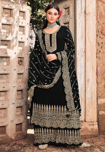 Black faux georgette embroidered pakistani suit 201F