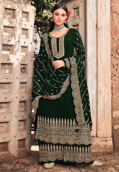 Green faux georgette embroidered pakistani suit 201D