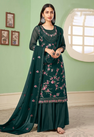 Green georgette palazzo suit 2050D