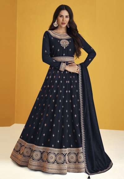 Navy blue faux georgette long anarkali suit 9231B