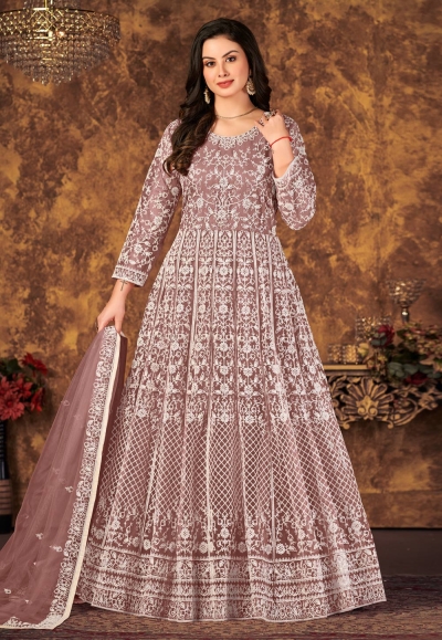 Brown net abaya style anarkali suit 4703