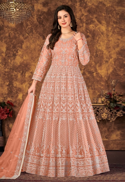 Peach net long anarkali suit 4704