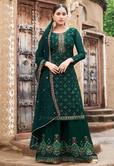 Green georgette palazzo suit 156815