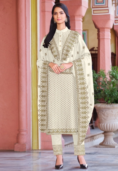 Off white faux georgette pant style suit 4982E