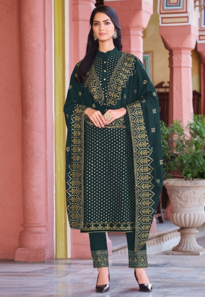 Green faux georgette pant style suit 4982C