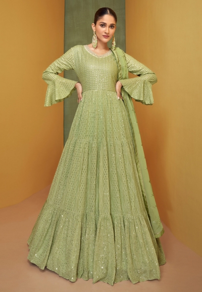 Pista green georgette abaya style anarkali suit 5219