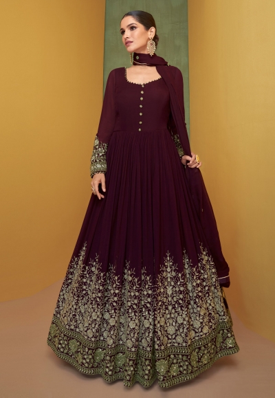 Purple georgette long anarkali suit 5220