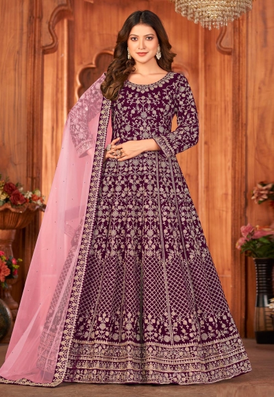 Purple velvet abaya style anarkali suit 4902