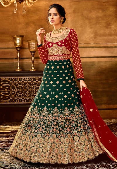 Green georgette long anarkali suit 7921