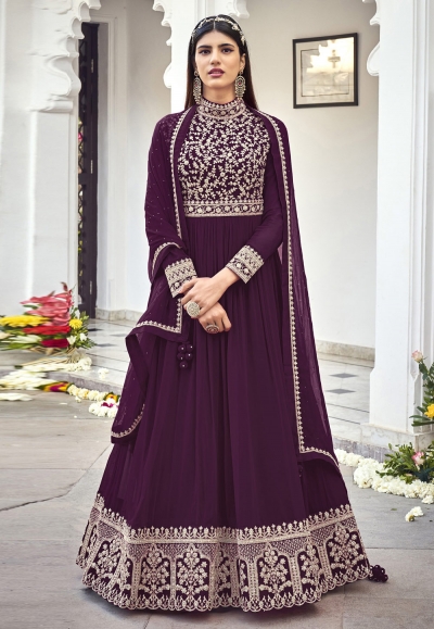 Purple faux georgette abaya style anarkali suit 1320B