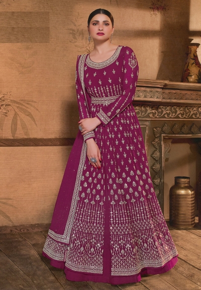 Prachi desai purple georgette long anarkali suit 158681