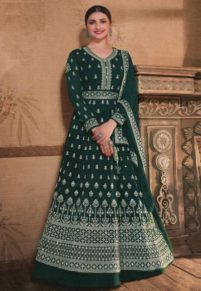 Prachi desai green georgette abaya style anarkali suit 158678