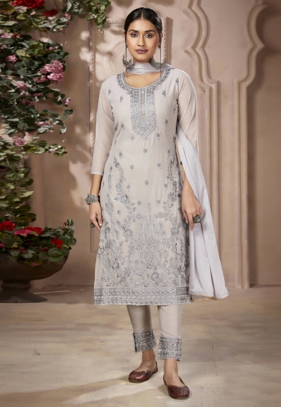 Off white georgette pant style suit 2604