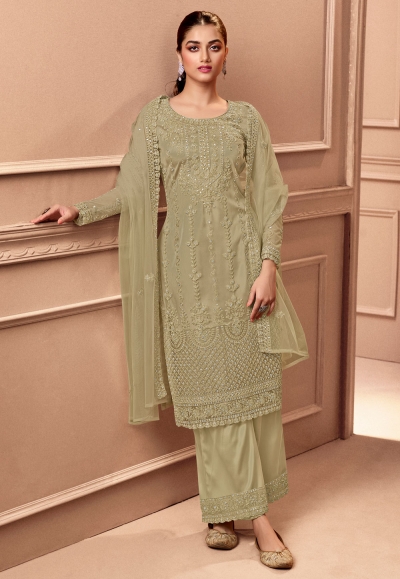 Light green net palazzo suit 3506