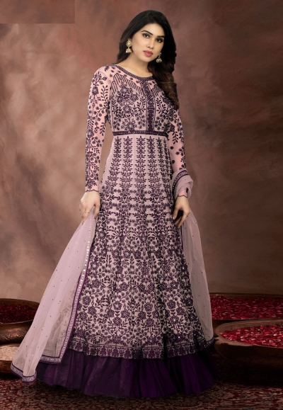 Pink net long anarkali suit 1002A