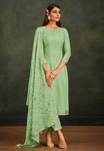 Pista green organza pant style suit 5083