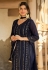 Navy blue faux georgette palazzo suit 2002