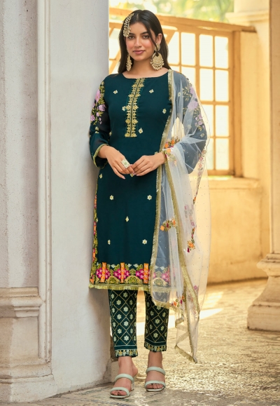 Green faux georgette pakistani suit 2004