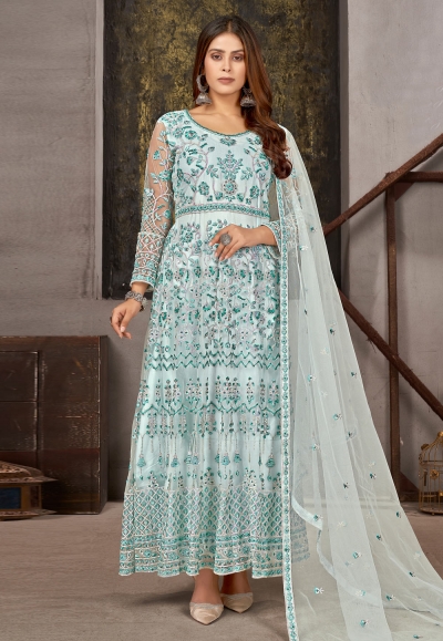 Sky blue net long anarkali suit 1006