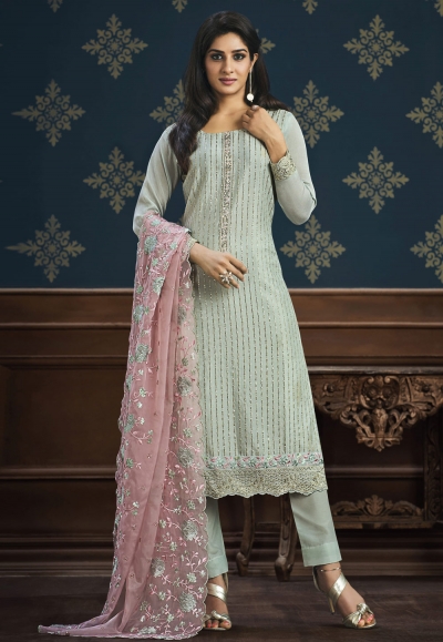 Sky blue color chinon pakistani suit ACU9255