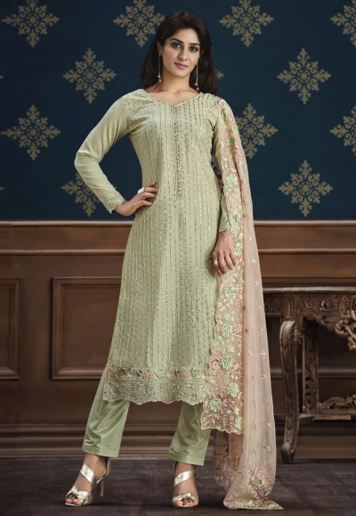 Pista green color chinon pakistani suit ACU9253