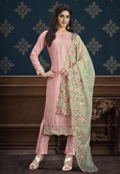 Pink color chinon pant style suit ACU9256