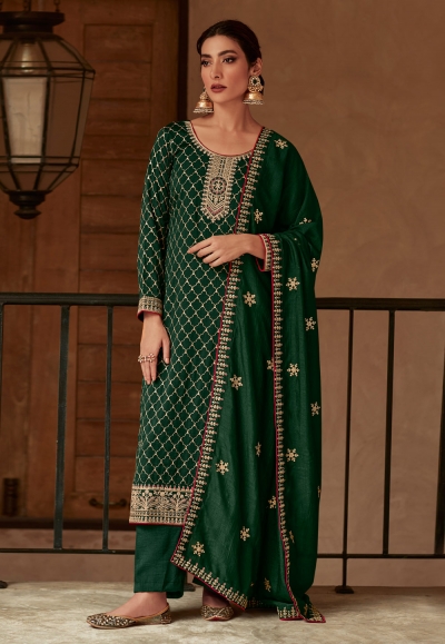 Green color silk pant style suit 9442