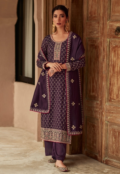 Purple silk pakistani suit 9445
