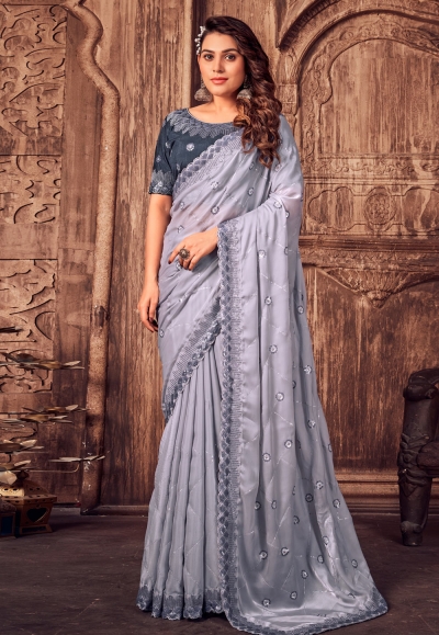 Grey silk saree with blouse 464A