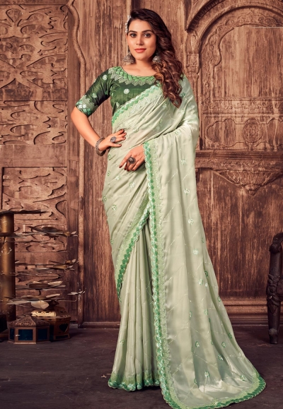 Light green silk saree with blouse 464C