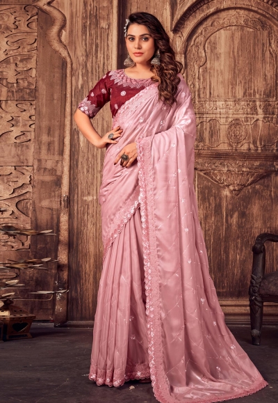 Pink silk saree with blouse 464B