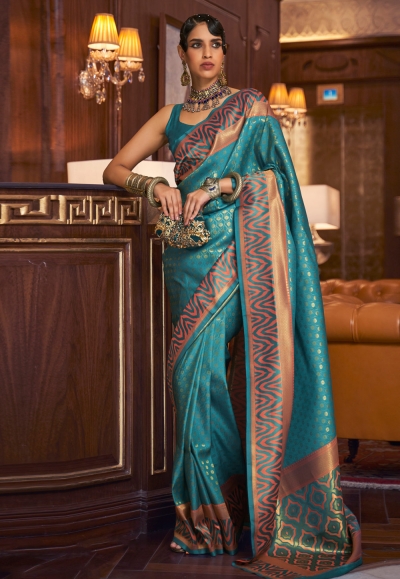 Blue silk saree with blouse 271001