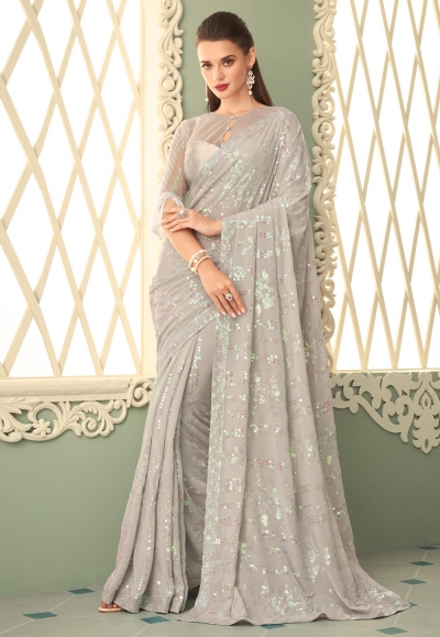 Grey georgette saree with blouse 7203