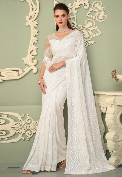 White georgette sequence saree 7208