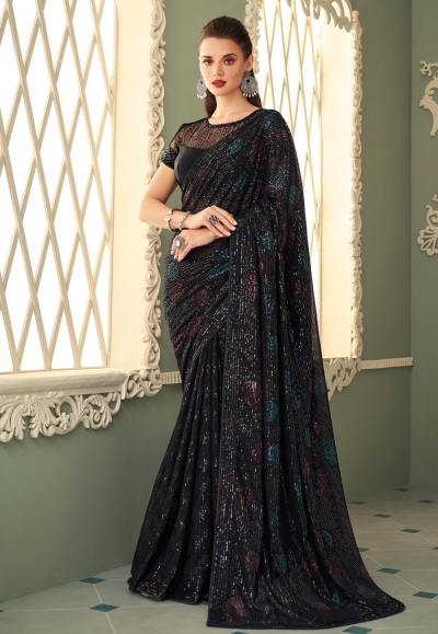 Black georgette sequence saree 7212