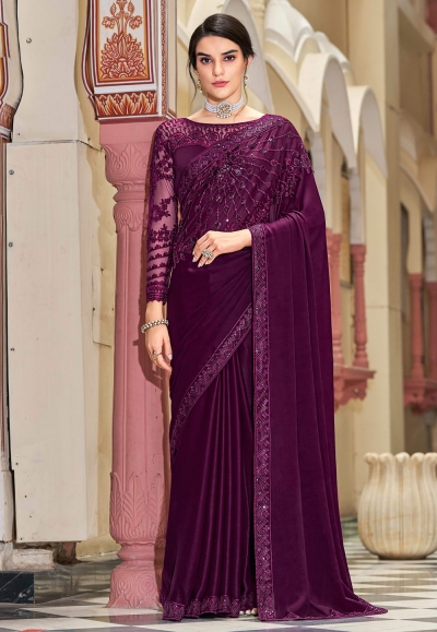 Purple silk saree with blouse 1006