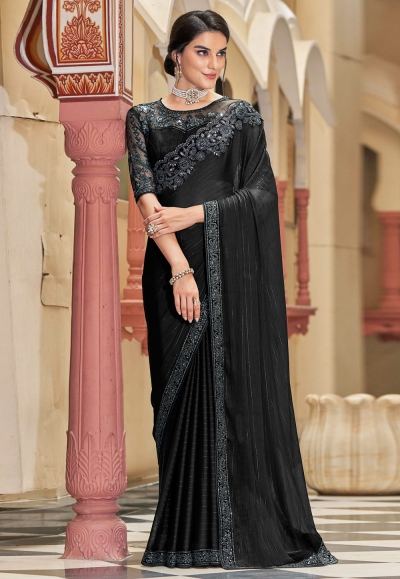 Black silk saree with blouse 1014