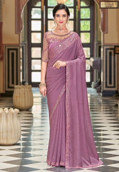 Light purple silk saree with blouse 1017