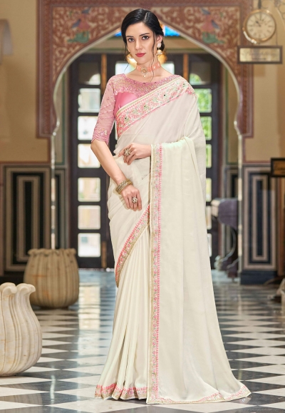 Cream silk saree with blouse 1008